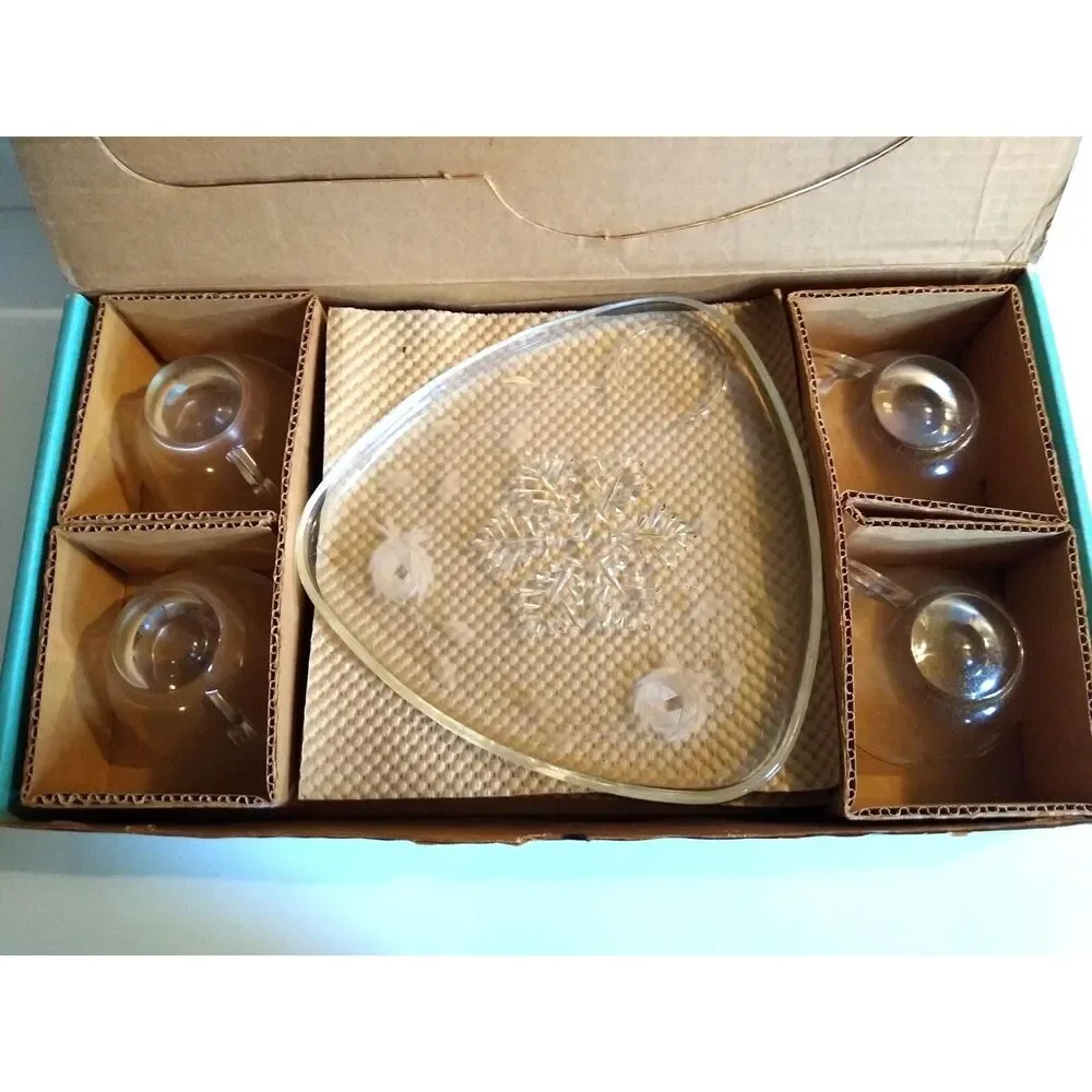 Indiana Glass Snowflake Smartset Snack Set Vintage Atomic Hinde & Daucn 1960s